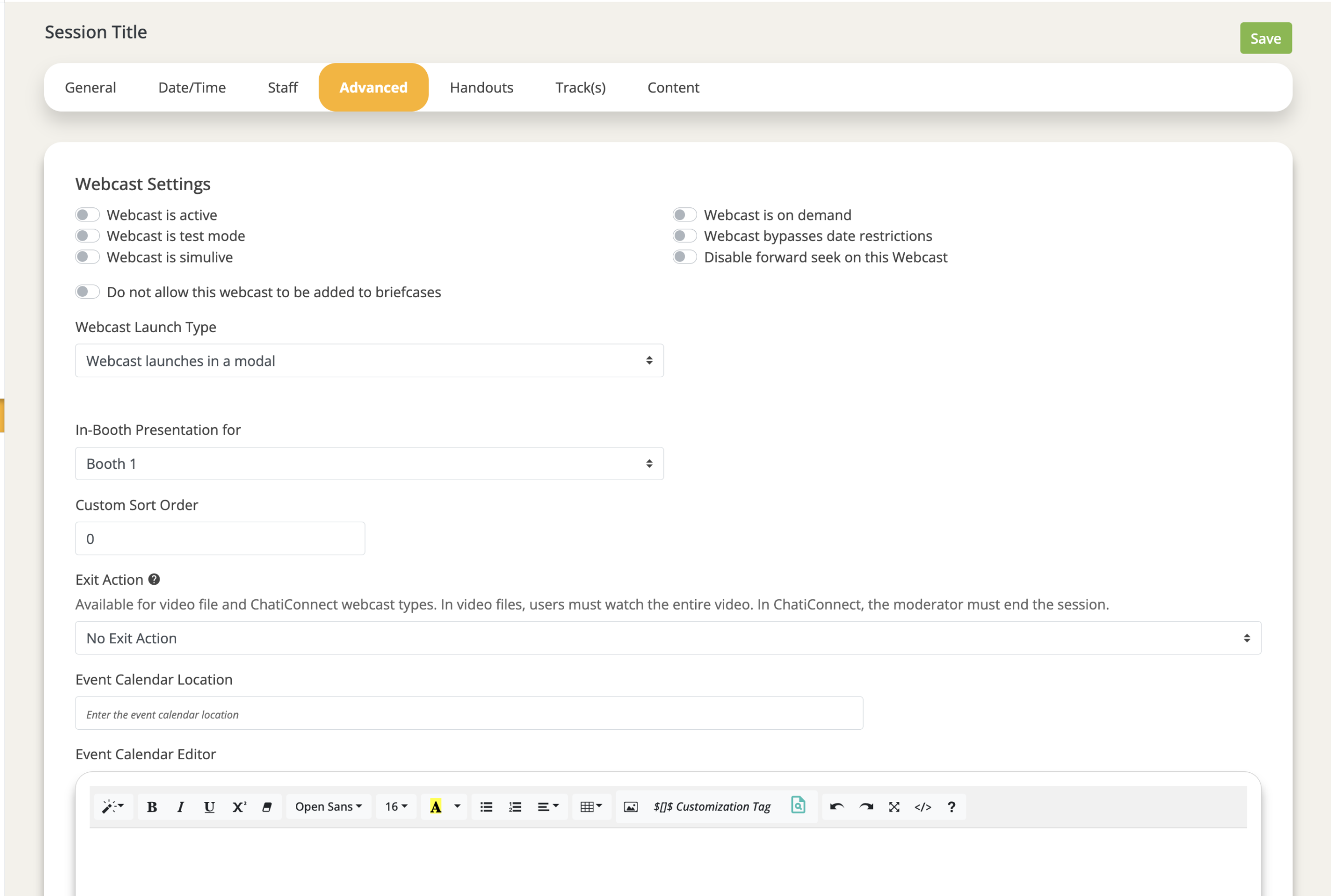Webcast advanced settings